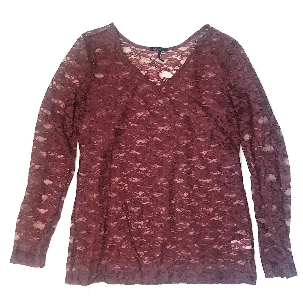 Sofia Vergara Wine Long Sleeve Lace Shirt Boat or V-neck Collar Size Medium NWT